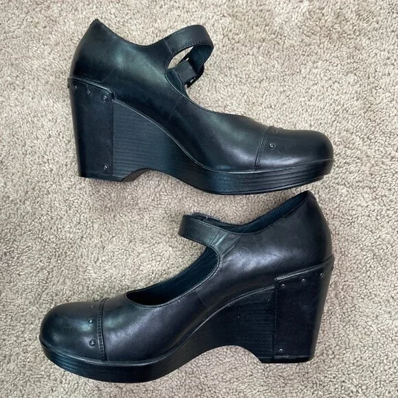 Dansko Shoes Womens 40 Black Fanny Wedge Mary Jane Leather Casual Comfort Heel - Picture 6 of 9